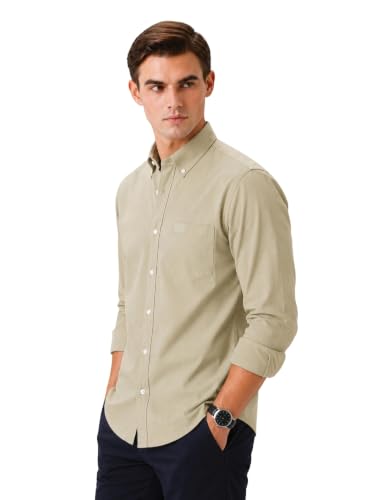 ADRO Store ADRO Men's Oxford Cotton Casual Shirt, Oatmeal, Regular Fit - Image 5