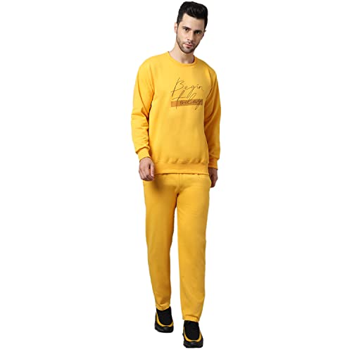 Image of Mack Jonney Fleece Printed Tracksuit Co-ord Set for Men (Pack of 2)-SW 47 YLW 44 MRN LOWER YLW MRN 04-P