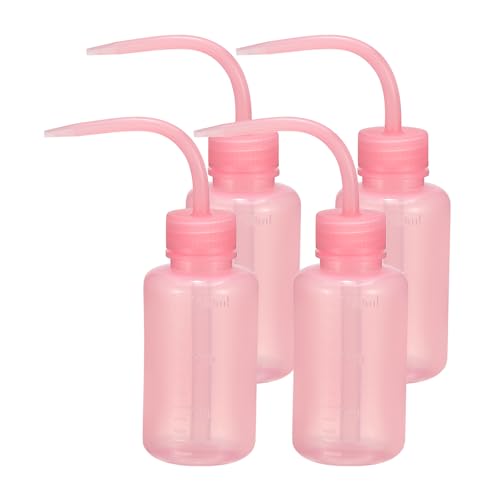PATIKIL 4 Pack Pink 150ml/5oz Plastic Reusable Succulent Eyelash Tattoo Wash Bottle, Standard Bottle with Bent Nose for Plant Watering, Lab Cleaning