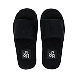 [Roomnhome] スリッパ ルームシューズ ベルベット/テリーオーブントゥ 来客用 シンプル おしゃれ 冬用 室内 あったか クリスマス 暖かい 防寒（ブラック M）
