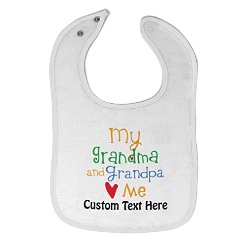 Custom Toddler & Baby Bibs Burp Cloths Grandparents My Grandpa and Grandma Loves Me Grandparents Cotton Baby Items for Baby Girl & Boy White Custom Text Here