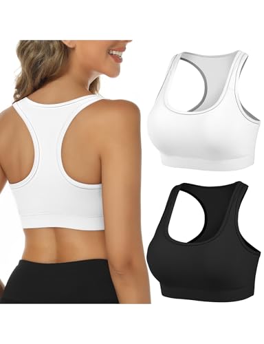 Buauty 2 Packs Sports Bras for Women,Medium Support Sports Bra Push Up Racerback, Yoga Gym Athletic Bras