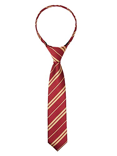 Jacob Alexander Young Boys' Woven Double Stripe 11 inch Pre-Tied Zipper Neck Tie - Burgundy Gold