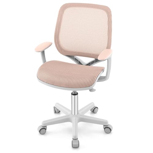 FIREFLOWERY Kids Desk Chair, Children Study Chair with Armchair, Sit-Brake Casters, Height Adjustable Swivel Kids Computer Chair for Home,School, Desk Chair for Girls & Boys (Pink)