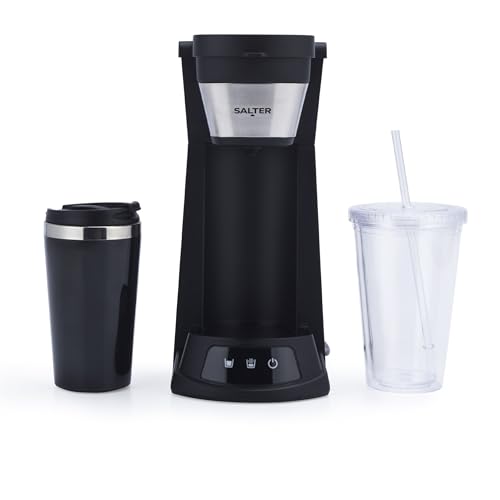 Salter EK6214 2 in 1 Iced Coffee Maker – Cold Brew Espresso Machine, Hot or Cold Function, Includes 420 ml Travel Mug and 440 ml Plastic Cup with Straw, Ground Coffee/Pads, Reusable Mesh Filter, 700W Salter EK6214 2 in 1 Iced Coffee Maker – Cold Brew Espresso Machine, Hot or Cold Function, Includes 420 ml Travel Mug and 440 ml Plastic Cup with Straw, Ground Coffee/Pads, Reusable Mesh Filter, 700W