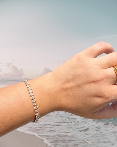Tennis Bracelets for Women Dainty 14K Gold Plated Cubic Zirconia Classic Round Oval Baguette Tennis Bracelet Stack Jewelry Gift Size 6.5"+1"3