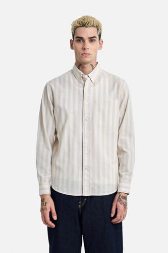 Image of SNITCH Men Casual Shirt | Regular Fit Long Sleeve Button-Down Collar Striped Pattern | 100% Cotton Breathable Fabric Smart Casual Summer Styling