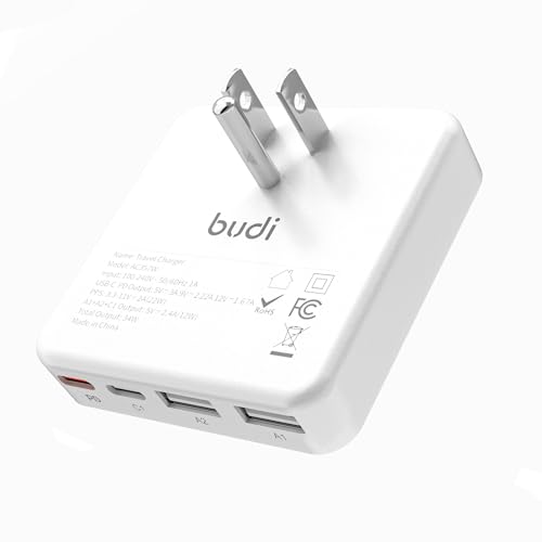 BUDI Flat USB C Wall Charger, 34W 4-Port USB Charger Block, Fast Charging Block with 20W Port Power Delivery and Dual Type-C for iPhone 16/15/14/13/12/11/Pro Max/XS/XR/8/7,Tablets - image 1