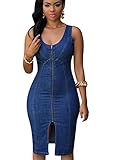 YMING Club Dress for Women Sexy Party Dress Zipper Front Midi Dresses Denim XL