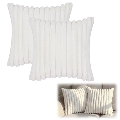 CAREDGO Lot de 2 Housses de Coussin en Polyester Fausse Fourrure Doux Décor Canapé avec Fermeture Eclair Caché Taie d'oreiller Douce Taie d'oreiller Blanc...