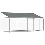 Gecheer Hundezwinger mit Dach und Tür Grau 4x2x2 m Verzinkter Stahl, Hundezwinger Outdoor-Hundekäfig Sicherer Hundeauslauf für Garten Terrasse Draußen