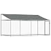 Gecheer Hundezwinger mit Dach und Tür Grau 4x2x2 m Verzinkter Stahl, Hundezwinger Outdoor-Hundekäfig Sicherer Hundeauslauf für Garten Terrasse Draußen