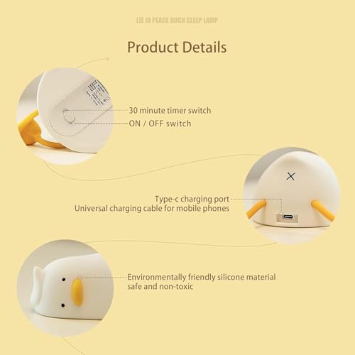 Image of LED Night Lights Touch Sensor, USB Rechargeable, 7-Color Changing Lamp for Kids' Room & Baby Gift | Night Light | (Sleeping-Duck)