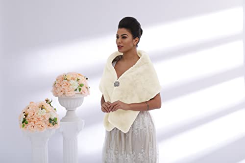 Wedding Fur Shawls and Wraps Women's Fur Scarf Faux Bridal Fur Stole with Brooch for Brides and Bridesmaids3