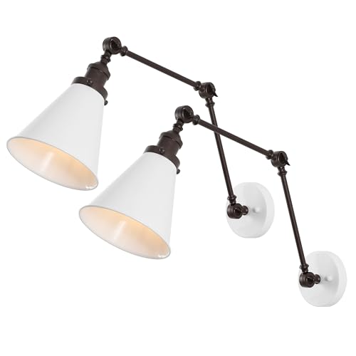 Image of JONATHAN Y Rover 1-Light Wall Sconce 7 inch, White /Oil Rubbed Bronze, Set of 2