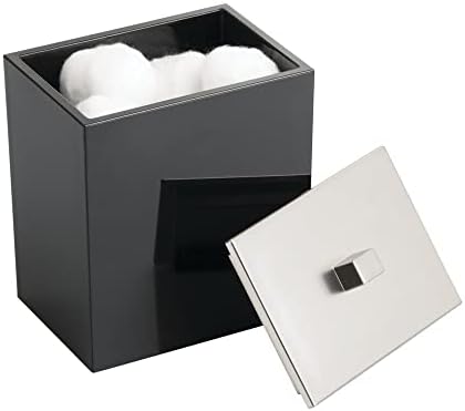 mDesign Organizer na kosmetyki  Pojemnik na waciki i patyczki z pokrywką  Organizer na waciki z plastiku  2-pack  Czarny/nikiel