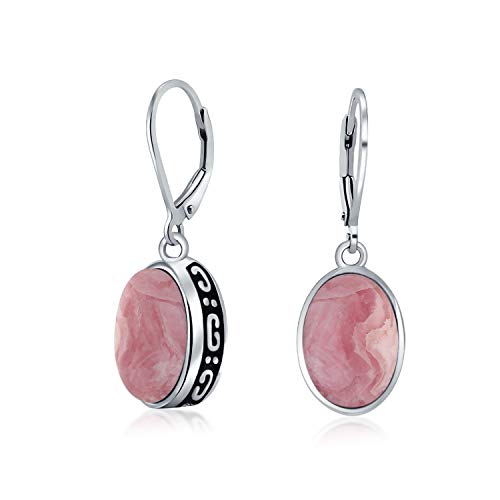 Rhodochrosite Rose 3Ct Avec Dôme Ovale Boucles D'Oreilles Effet De Levier Pour Femmes En Argent Sterling