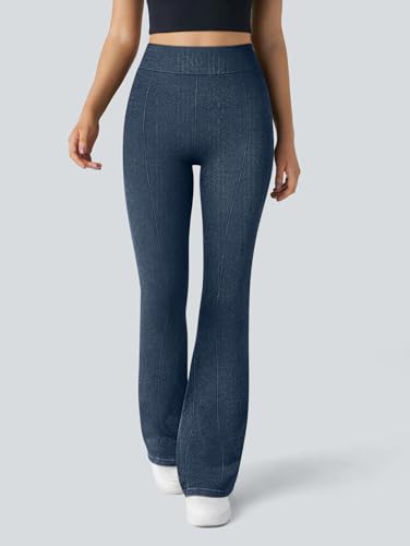 OQQ Flared Pants for Women Trendy Acid Wash High Waist Casual Soft Cropped Stretchy Baggy with Patch Pockets4