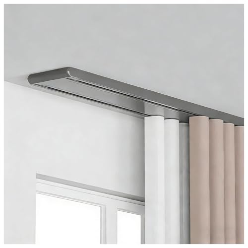 Ensemble de rideaux de plafond à double rail en aluminium robuste – 3,6 m – Séparateur de pièce pour salon, douche, chambre à coucher, baie vitrée – Solution de plafond suspendu gris