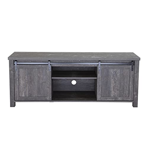 Ice Armor Jet99-1200-2019X2+1300-2019 Industrial 3 Piece Entertainment Center 58" W Farmhouse Sliding Barn Door Tv Stand With 2Pc Rotating Bookcases In Washed Black Finish, 1200Bk-Combo #TOP2