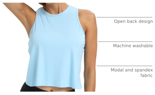 Image of Mippo Workout Tops for Women Cropped Open Back Sleeveless Tank Tops Athletic Gym Yoga Shirts Loose Fit