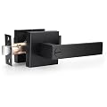 Probrico Matte Black Bed Bath Door Lever Heavy Duty Privacy Door Handle, Keyless Door Lock Interior Bathroom Bedroom Door Handle, Reversible for Left Right Sided Door