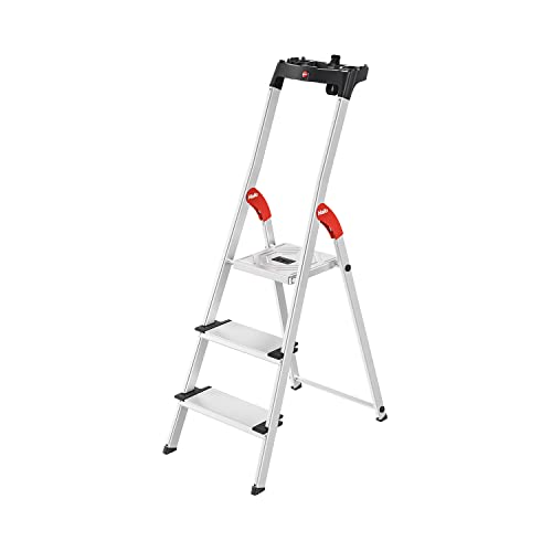 Hailo Stehleiter ComfortLine, 3 XXL-Stufen bis 150 kg, kleine Leiter aus...
