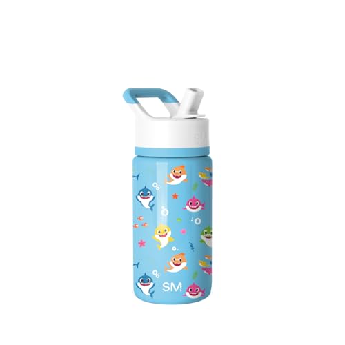 Simple Modern Baby Shark Kids Water Bottle with Straw Lid | 14oz Insulated Stainless Steel Kids Tumbler & Spill Proof Toddler Cup for School Girls Boys | Summit | Baby Shark Friends