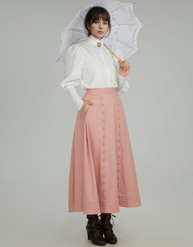 Victorian Blouse Women Puff Sleeve Blouse Button Down Ruffle Dressy Shirts Tops3