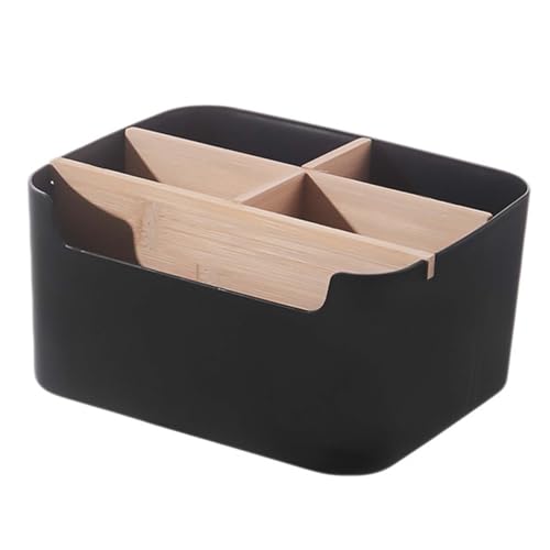 5 Fächer Schreibtisch Organizer, Holz Schreibtisch Schreibwaren Aufbewahrungsbox, Multifunktionale Herausnehmbaren Büro Organizer Desktop Fernbedienungshalter, für Kosmetika,Stifte,Brillen (Schwarz)