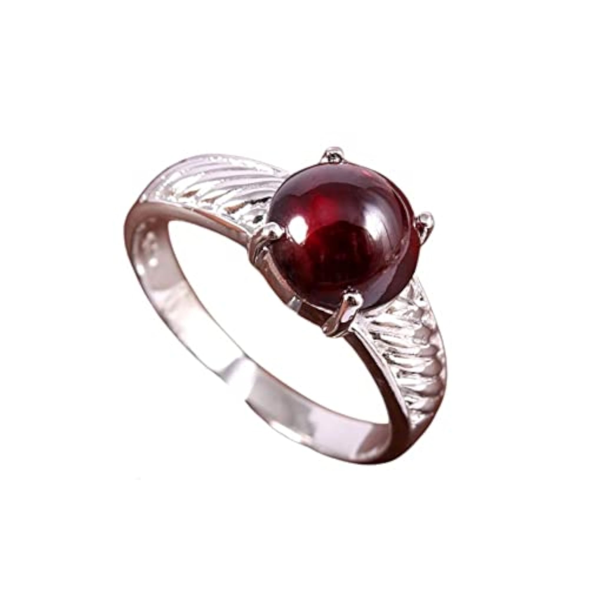 925 Silver Ring for Women with Natural Garnet, 9 MM Round