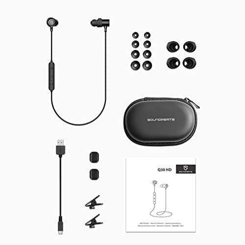 SoundPEATS Q30 HD+ Auriculares inalámbricos Bluetooth 5.2 Intrauditivo, Auriculares Deportivos magnéticos estéreo con micrófonos, Bajos inmersivos, Altavoces de 10 mm, aptX-HD, IPX6, 12 Horas, Tipo C