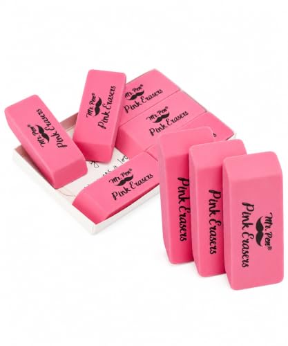 Image of Mr. Pen- Pink Pencil Eraser, 6 Pack, Large Latex Free | Block Erasers for School, Office, Art Sketching, Homework, Exams, Clean Smudge-Free Correction
