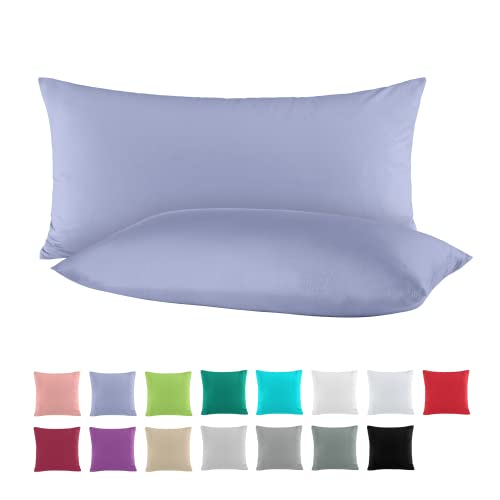 Juego de 2 Fundas de Almohada Cubre Almohada de Algodón Reforzado, 40 x 80 cm, en 13 Colores Modernos, Algodón, Azul Vaquero