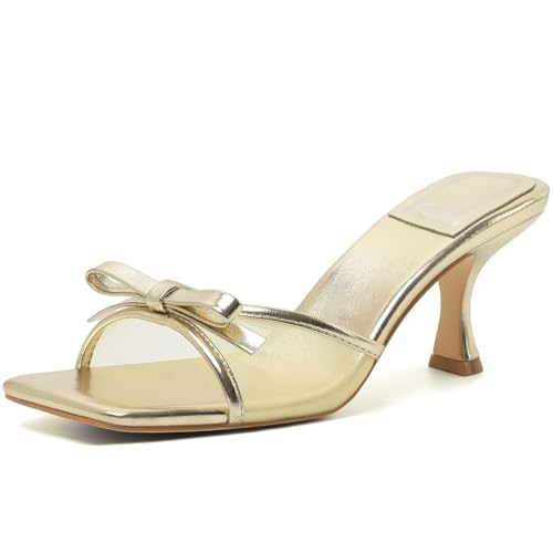 Image of Mostrin Kitten Heels for Women Round Toe Heels With Bow Vintage Mules Sexy Slip on Stiletto Backless Sandals for Party Daily