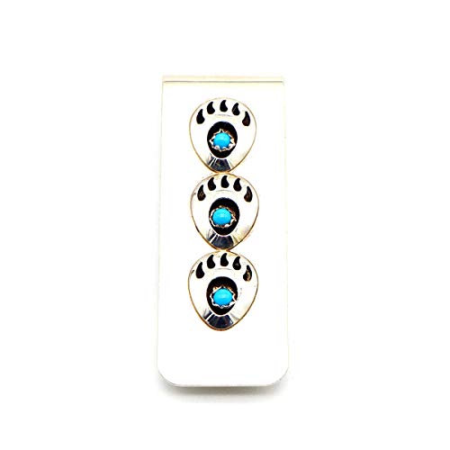 Indian Money clip 3 Bear Paws with Stabilized Blue Turquoise set in Shadow Box