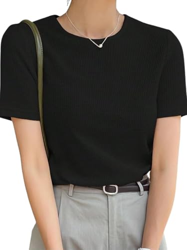 Image of Leriya Fashion Women's Waffle Knit T-Shirt - Short Sleeve Lightweight Summer Top| Soft Breathable Crew Neck Casual Tee for Office, Travel, Vacation & Daily