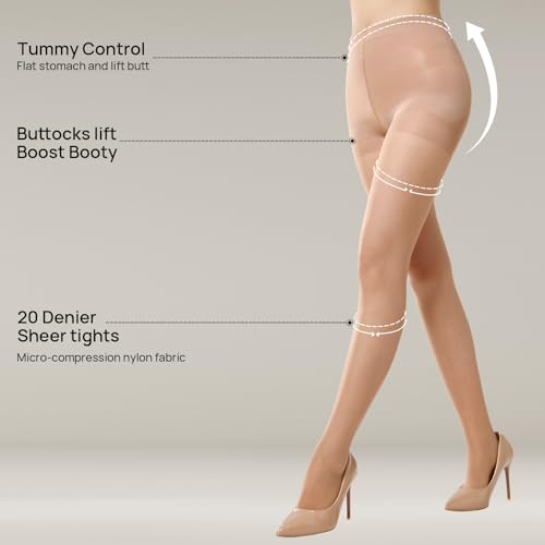 MANZI Control Top Pantyhose for Women 2 Pairs 20D Sheer Soft High Waist Tights Tummy Control Support Stockings3