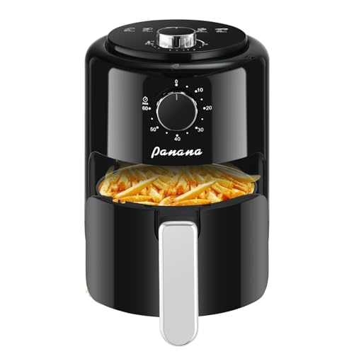 Panana Air Fryer Compact 2L Air Fryer 6 Preset Memus, Adjustable Temperature and Time, 800W, Non-stick Coating Plate, Space Saving Air Fryers For Quick Meals, Knob Control