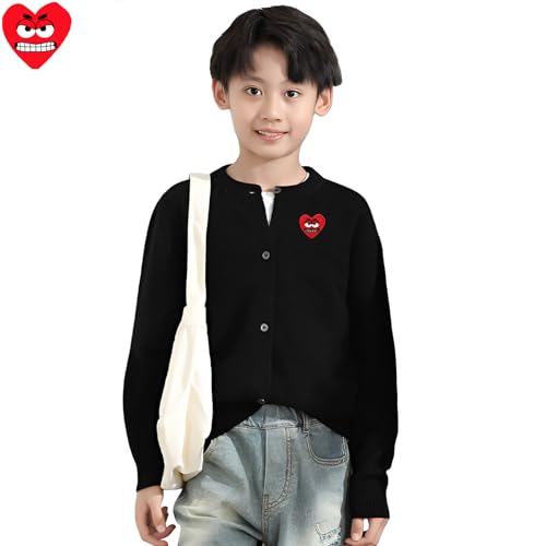Merry Christmas Print Boy Cardigan Round Neck Cool Snag Eyes Heart Embroidery Cotton Button Fit Open Front Sweater2