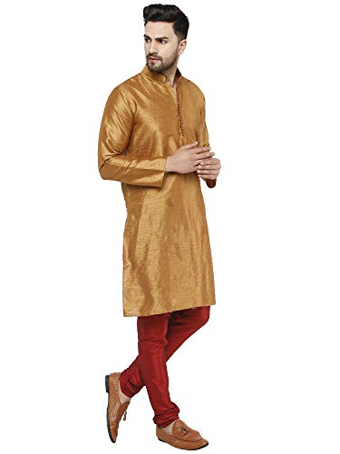 Image of SKAVIJ Men's Art Silk Self Design Kurta Pajama Mandarin Collar 2-Piece Ethnic Festive Dress