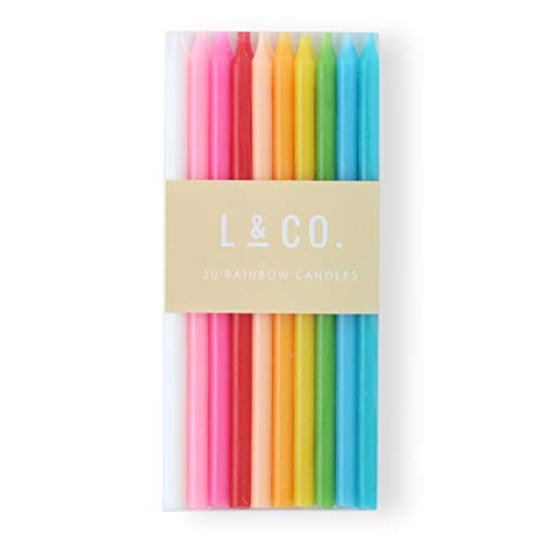 l&co 20 Count Tall Skinny Rainbow Birthday Cake Candles for Birthday Wedding Party