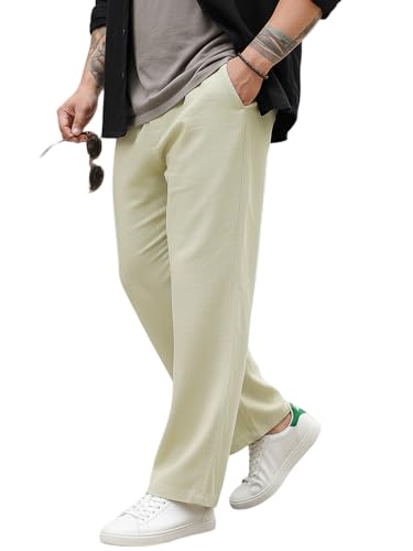 Image of Urbano Plus Men's Loose Fit Solid Linen Blend Trousers Non-Stretchable