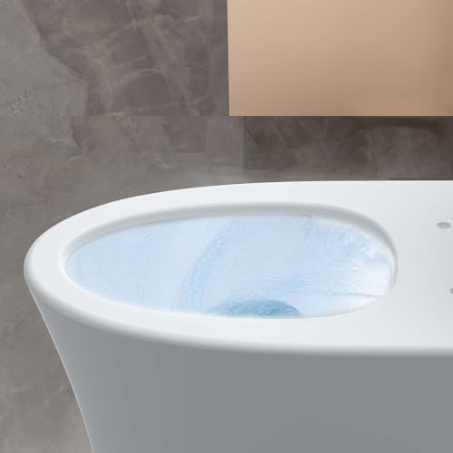 Inodoro de una pieza en cerámica con sistema de descarga sifónica de superrotación, distancia al pozo de 305 mm, diseño moderno compacto, fácil de limpiar, sistema de descarga duradero y eficiente con tapa miniatura 5