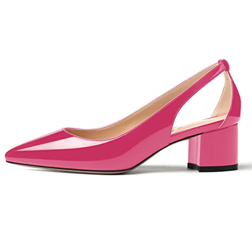 MERRORI Women's Pointed Toe Slip On Patent Solid Chunky Low Heel Pumps Shoes 2 Inch2