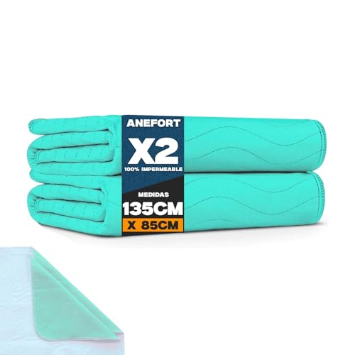 ANEFORT - Pack 2 Empapadores Cama Adultos 135 x 85 cm Lavables con Alas - 4 Capas de protección - Impermeable Reutilizable Absorbente-Empapadores Adulto-Protector de 135 cm y alas de 45 cm (135X85 CM)