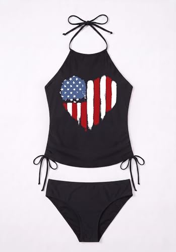 Image of Womens Two-Piece Tankini Set Cow Skull with Leopard Print Sets Swimwear Tankini Top Sets Swimwear