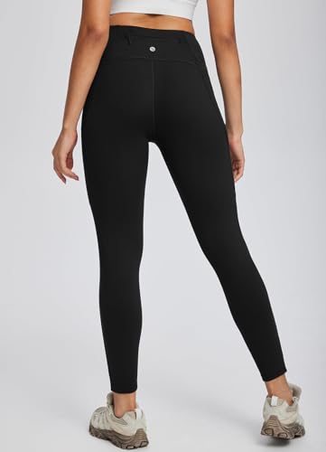 baleaf Damen Wanderleggings mit 3 Taschen Wanderhose Trekkinghose Sport Leggings High Waist Schnelltrocknend UPF 50+ Schwarz L