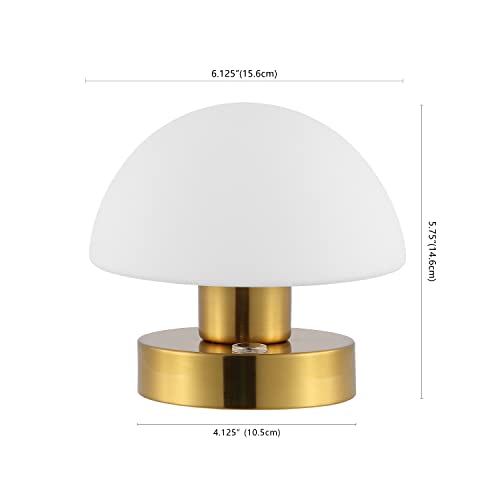 JONATHAN Y 5.75" Brass Gold/White Rechargeable Portable LED Table Lamp, Cordless Mushroom Accent Light for Bar, Nightstand, with Frosted White Glass Shade (JYL7113C) by JONATHAN Y - Image 3