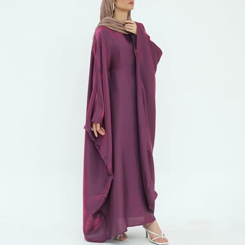 Dubai Bat Sleeve Dress Shiny Robe for Women Muslim 1pc Abaya Eid Prayer Clothes Soft Dubai Travel Party Dress Maxi Abaya3